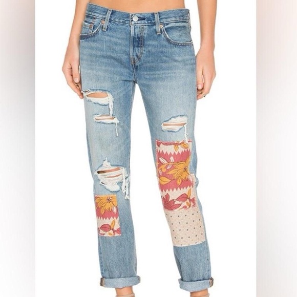 REVOLVE Levi’s Distressed Floral Patched 501 Jeans - Picture 1 of 6